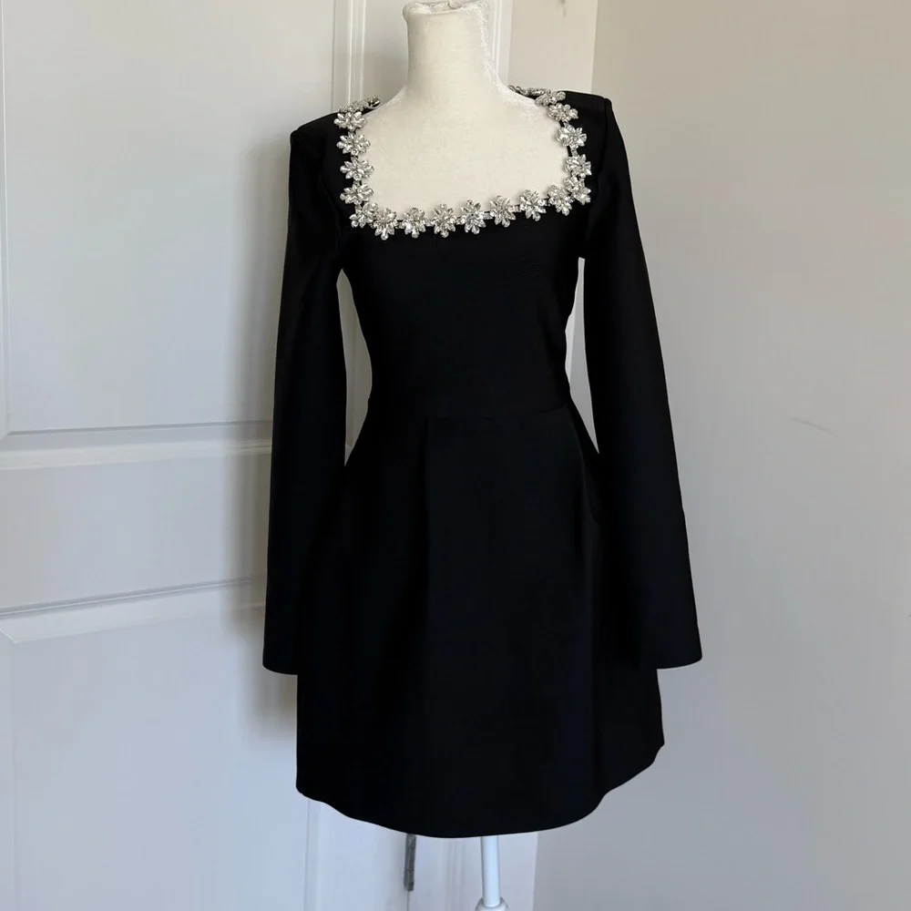 Viral embellished elegant square neck black dress - Picture 15 of 15